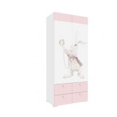 Детская Алиса ПМ-332.22 исп.3 Шкаф комбинированный (с 4 ящ. и 2 дв.) белый матовый с ФП-розовый в Лабытнанги - labytnangi.mebel24.online | фото