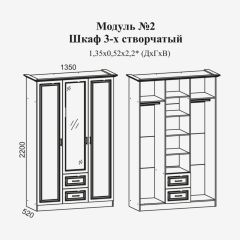 Женева №2 Шкаф 3-х ств. с зерк.,2мя ящ. (ЛДСП бел/МДФ софт светл с пат зол) в Лабытнанги - labytnangi.mebel24.online | фото 2