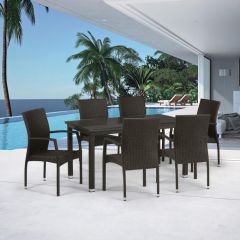 Комплект плетеной мебели T256A/YC379A-W53 Brown (6+1) + подушкина стульях в Лабытнанги - labytnangi.mebel24.online | фото