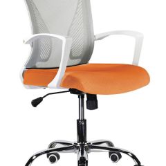 Кресло BRABIX "Wings MG-306", пластик белый, хром, сетка, серое/оранжевое, 532011 в Лабытнанги - labytnangi.mebel24.online | фото