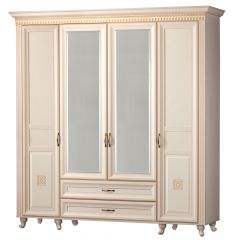 Шкаф для одежды 4-дверный с зеркалом №493 Марлен кремовый белый в Лабытнанги - labytnangi.mebel24.online | фото
