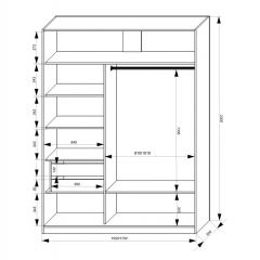 Шкаф-купе 1500 серии NEW CLASSIC K2+K2+B2+PL2(2 ящика+1 штанга+1 полка) профиль «Капучино» в Лабытнанги - labytnangi.mebel24.online | фото 3