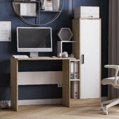 Стол компьютерный СКМ-2 ЛДСП Белый/Дуб сонома в Лабытнанги - labytnangi.mebel24.online | фото
