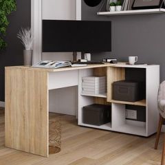 Стол компьютерный угловой СКМУ-4 Белый/Дуб сонома в Лабытнанги - labytnangi.mebel24.online | фото