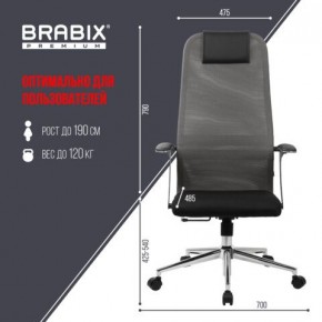 Кресло офисное BRABIX PREMIUM "Ultimate EX-801" хром, плотная двойная сетка Х2, черное/серое, 532918 в Лабытнанги - labytnangi.mebel24.online | фото 5